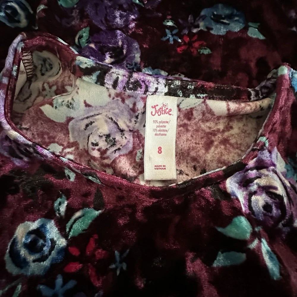 Justice Girls Velour‎ Dress Size 8 Floral Bell Sleeves A-Line Midi Whimsical